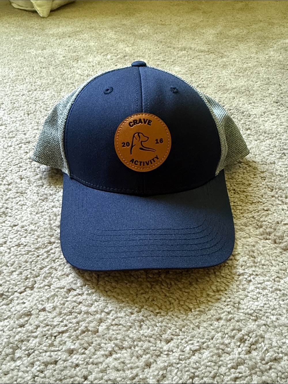 Rhoback Navy Trucker Hat with Tan Leather Patch